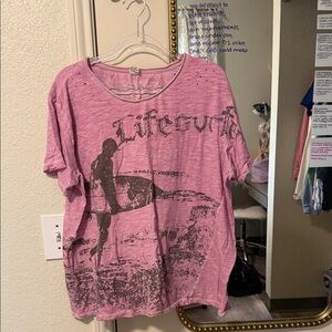 Magnolia Pearl Pink Graphic Tee with Surfer Design